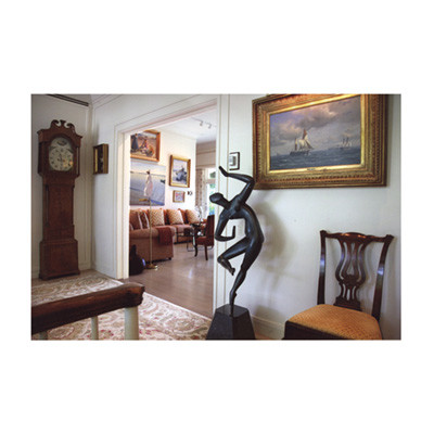 Archipenko sculpture in the hallway, looking toward the living room